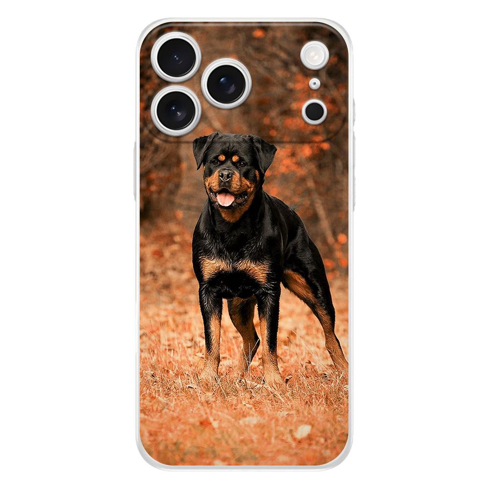 Мягкий прозрачный чехол из ТПУ для телефона iPhone 17 Air 16E 16 11 15 14 Pro MAX 12 13 7 8 Plus SE Пасхальный чехол Защита Собака Ротвейлер