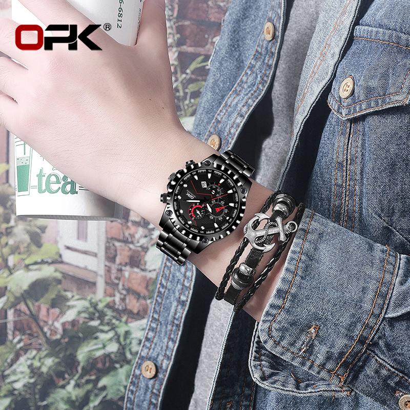 OPK 8128 Business Men’s Dress Wristwatch Fashion Waterproof Calendar Stainless Steel Luxury Classic Watch for Man