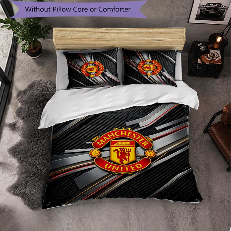Manchester United Pattern 3 Pieces Bedding Set Soft Microfiber Duvet Cover with Pillow Cases for Bedroom