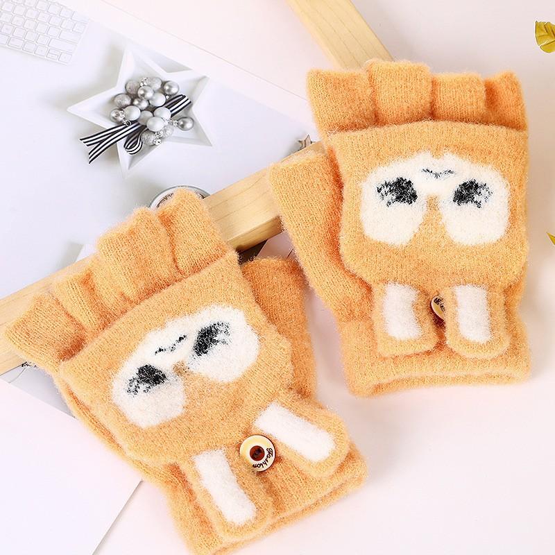 Новые зимние детские перчатки с изображением кролика-бродяги, закрытые наполовину, теплые, для учеников, для выполнения домашних заданий, с открытыми пальцами, бархатные, утолщенные