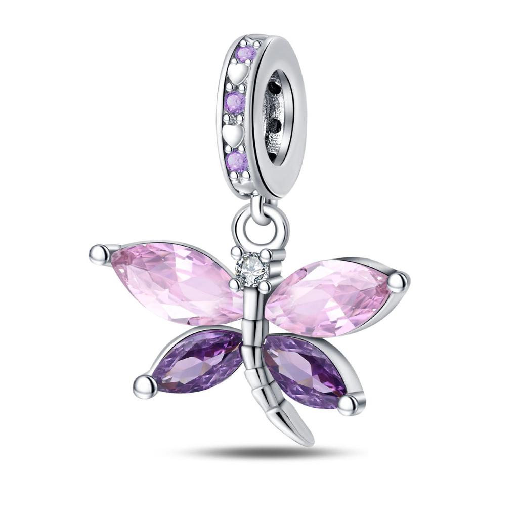 Серебро S925 Пчела Стрекоза Бабочка Клевер Циркон Подвеска DIY Украшения Браслет Шармы Бусины