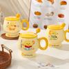 Cartoon Mug with Lid Spoon Cute Ceramic Cup for Girls with High Appearance Water Cup for Home Coffee Breakfast Cup for Children
