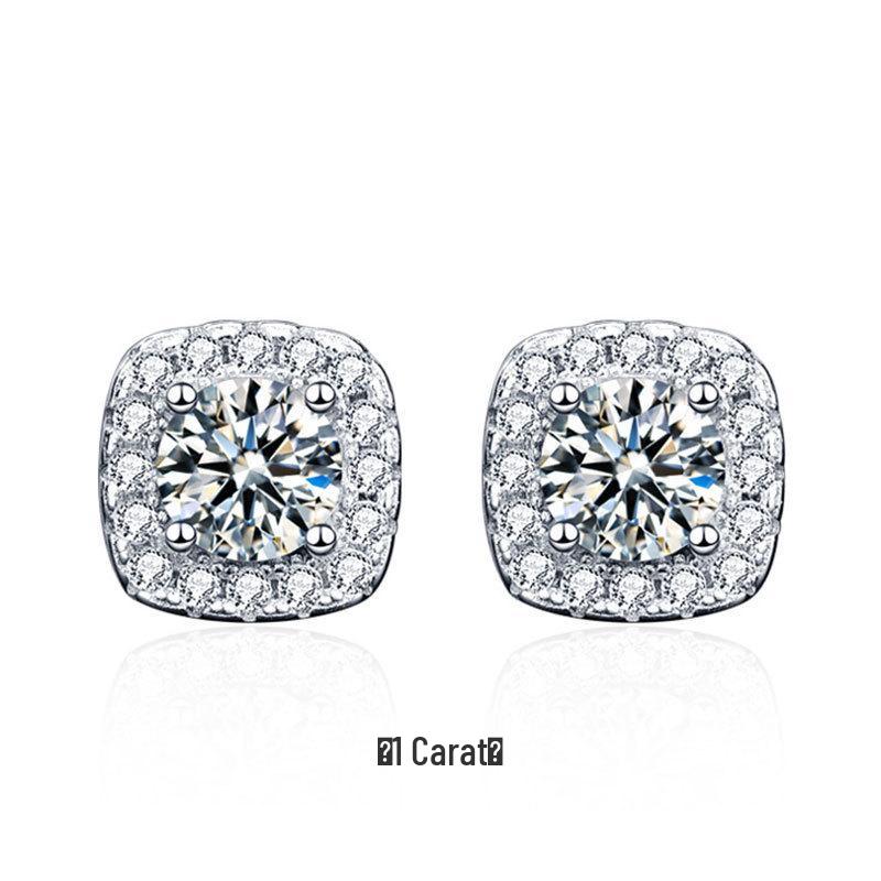 Серьги-гвоздики из стерлингового серебра S925 с муассанитом, квадратные, для женщин – Простой геометрический дизайн