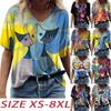 Women's V-Neck Short Sleeve Various Animals Printed Tops Loose T-Shirt Casual Blouse