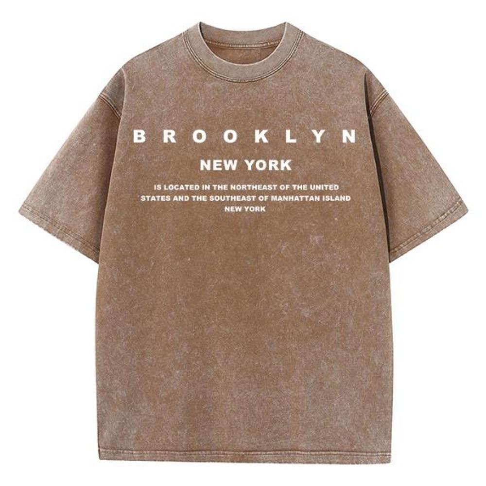 Brooklyn Nyu-York Sloganli Yozgi Vintage Yuvilgan O'ziga Xoslik Paxtali Futbolka Normcore Dumaloq Bo'yin Qisqa Yengli