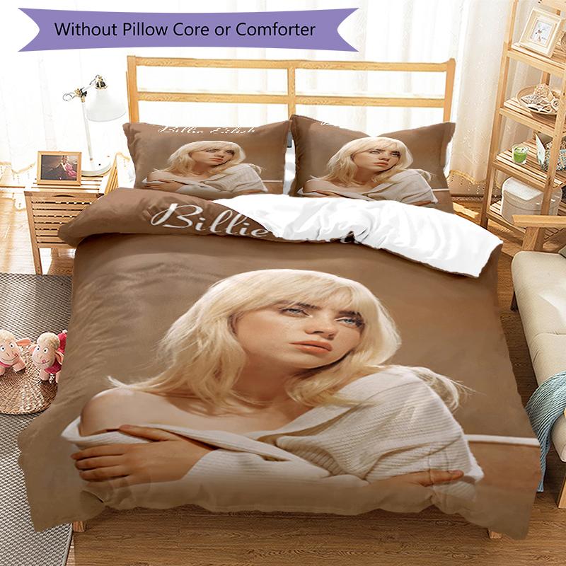 3pcs Billie Eilish Bedding Set Duvet Cover Closure Includes 1 Duvet Cover & 2 Pillowcases, Soft and Comfortable for All Seasons.