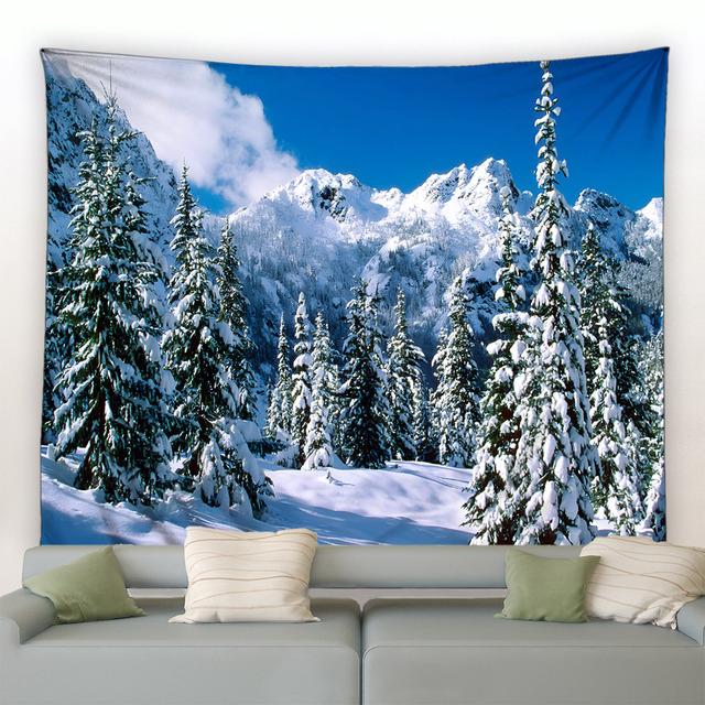 Рождественский гобелен на стене, природный белый лес, снежный настенный большой гобелен для вечеринки, гостиной, спальни, общежития, домашний декор