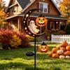 Decorative Metal Yard Stakes Solar Halloween Garden Stake Light, Auto On/Off Crescent Moon Black Cat with Hanging Spooky Outdoor Patio Accents Pumpkin