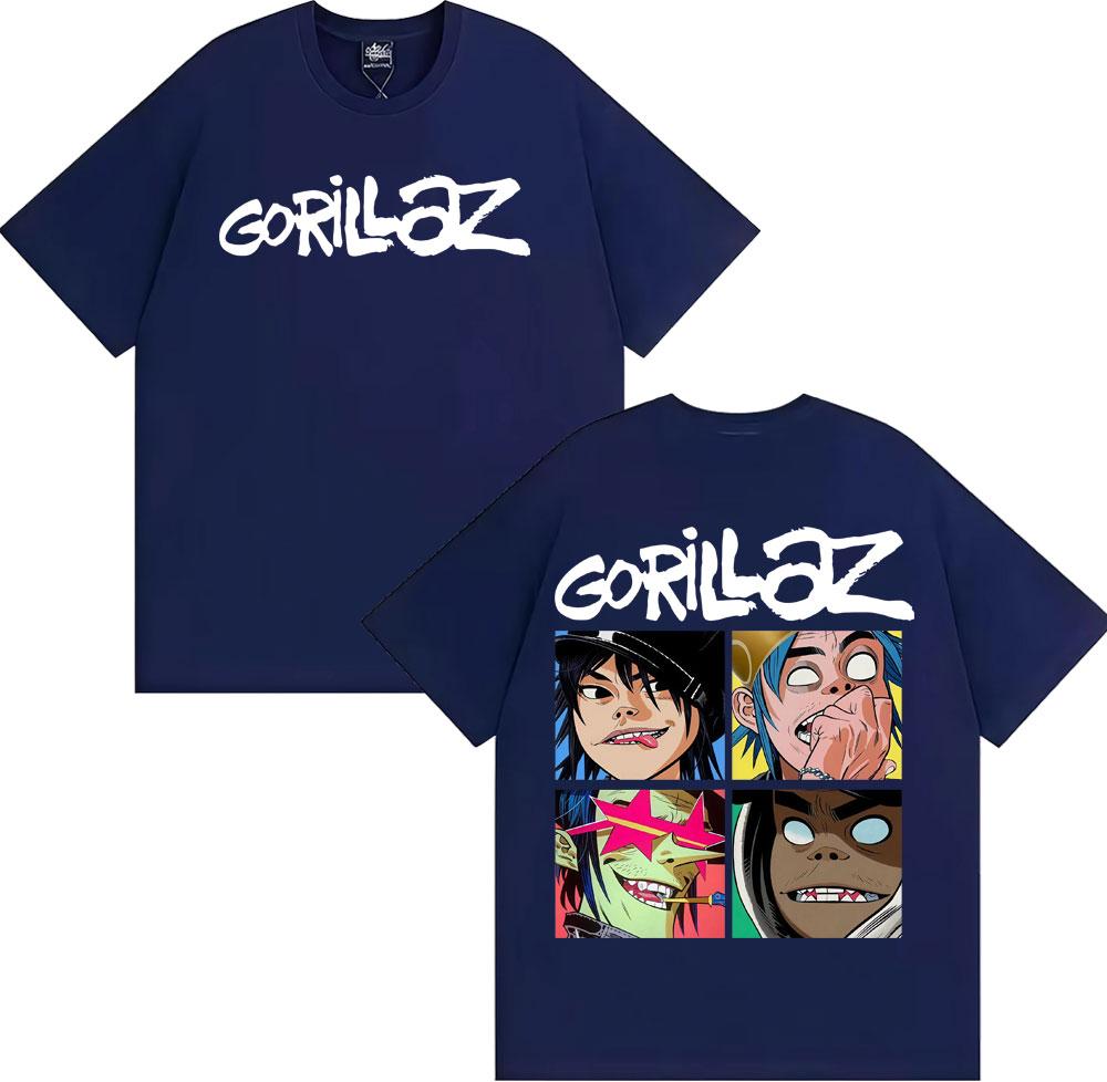 Футболка с ретро-мультяшным принтом группы Gorillaz для мужчин и женщин, модная, готическая, оверсайз, повседневная, из чистого хлопка