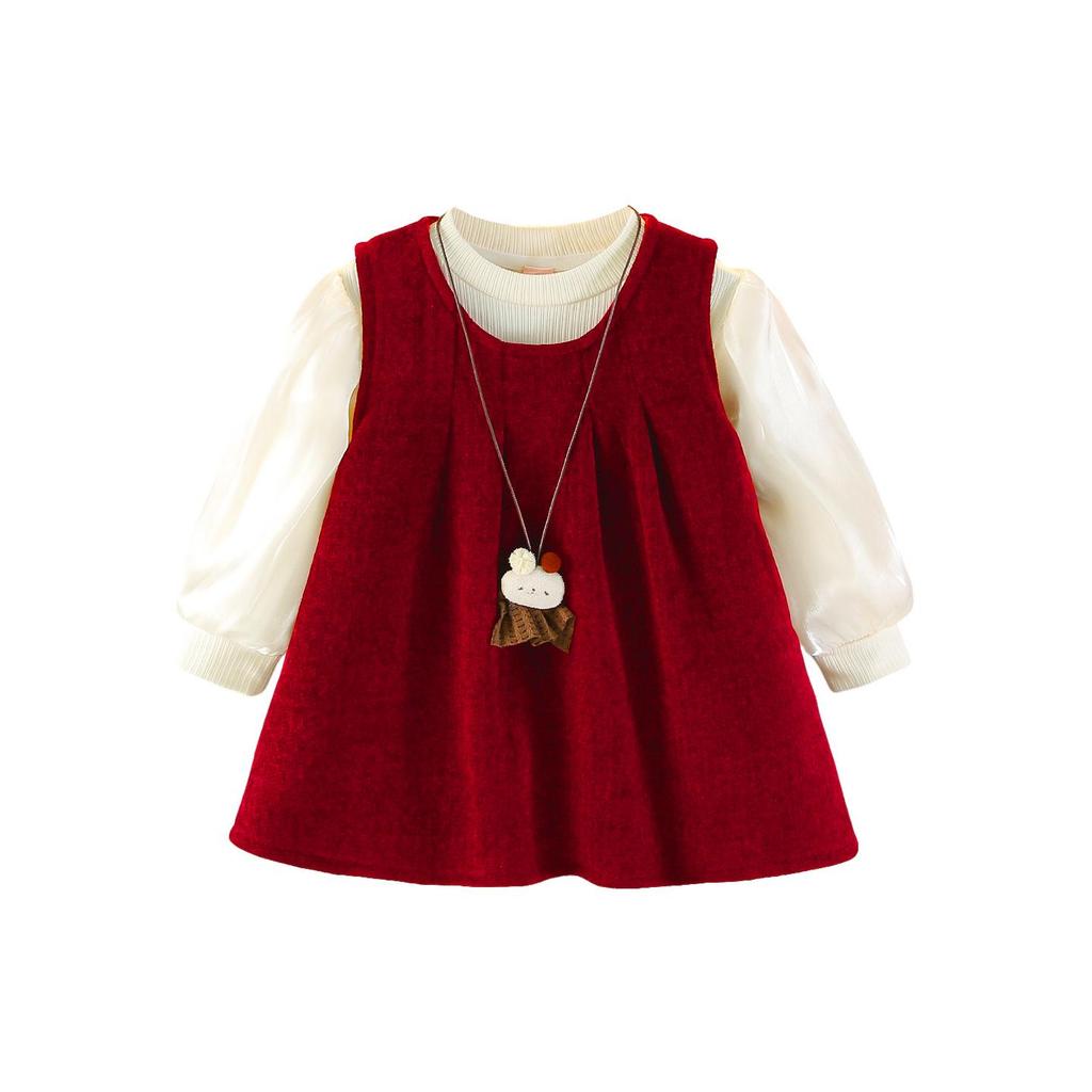 Autumn/Winter 2025 Girls' Fleece-Lined Dress Set: Trendy Party Outfit for One-Year-Olds