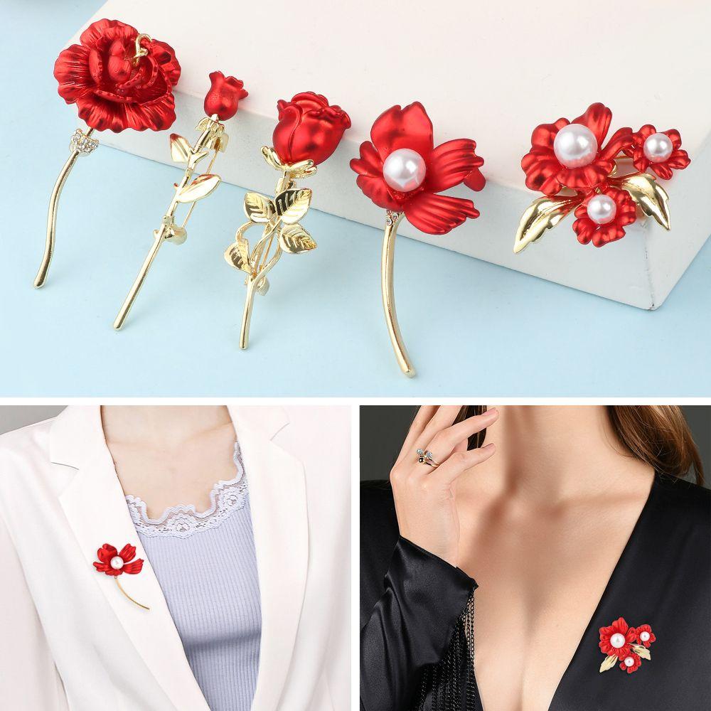 Rose Flower Decoration Female Corsage Red Rose Brooch Safety Pins Suit Accessories