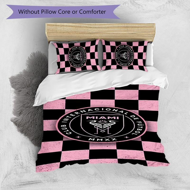 3pcs Inter Miami CF pattern bedding set duvet cover set includes duvet cover &pillowcases,perfect all season bedroom decoration&gift