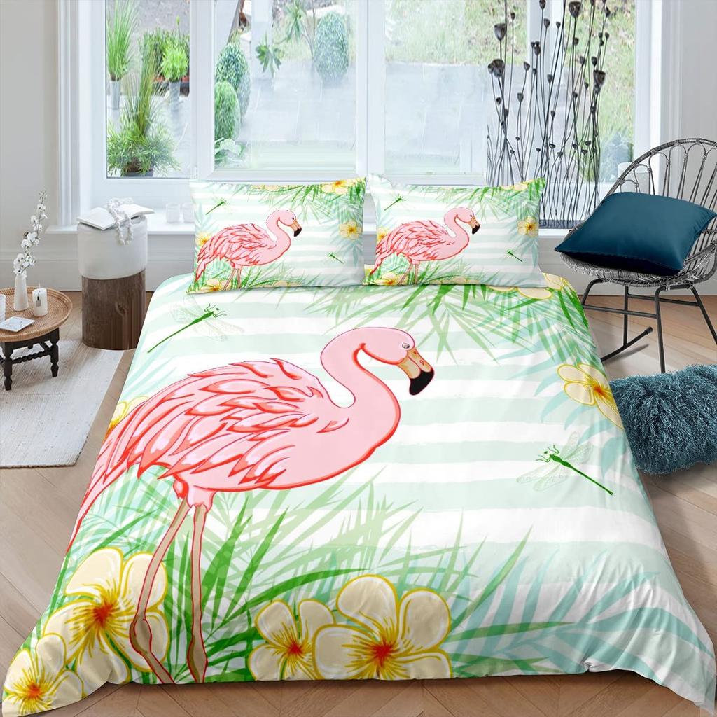 Комплект пододеяльника «Фламинго» Тропические листья Покрывало с рисунком пальм Постельный комплект Красочный полиэстеровый пододеяльник для детей