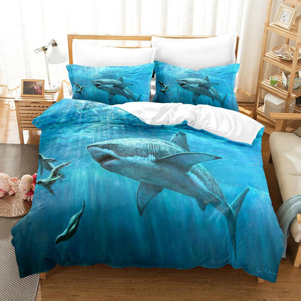 Комплект постельного белья Deep Sea Shark, комплект постельного белья Black Shark, подводный мир, океанская жизнь, комплект одеяла для мальчиков и мужчин, размер Queen Size