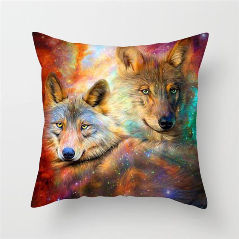 45x45cm Polyester Wildlife Print Cushion Cover Wolf King Photo Pillow Cover Home Sofa Decoration Pillowcase