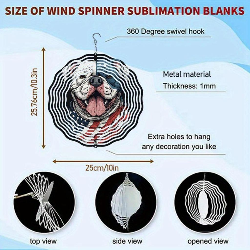 American Flag Dog Design 3D Metal Wind Chime for Outdoor Garden Patio Indoor Decor Holiday Festival Party Gift Rotating Wind Spinner