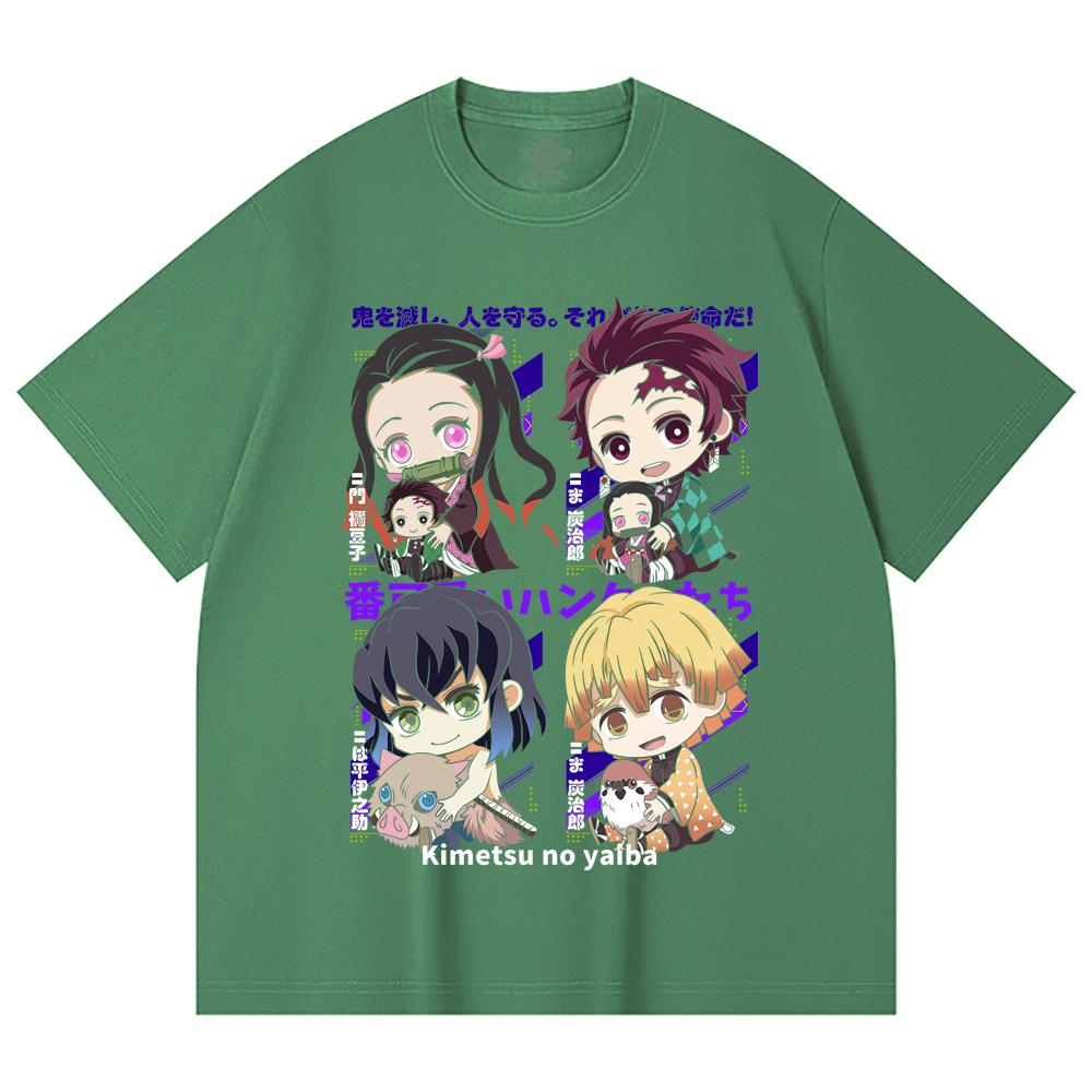 230 г/м² 100% хлопок Клинок, рассекающий демонов V80 Столпы Чиби Принт Унисекс Тяжелая хлопковая футболка
