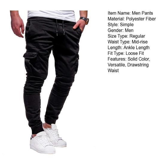 Men Thick Cargo Pants Drawstring Waist Warm Jogger Pants Autumn Winter