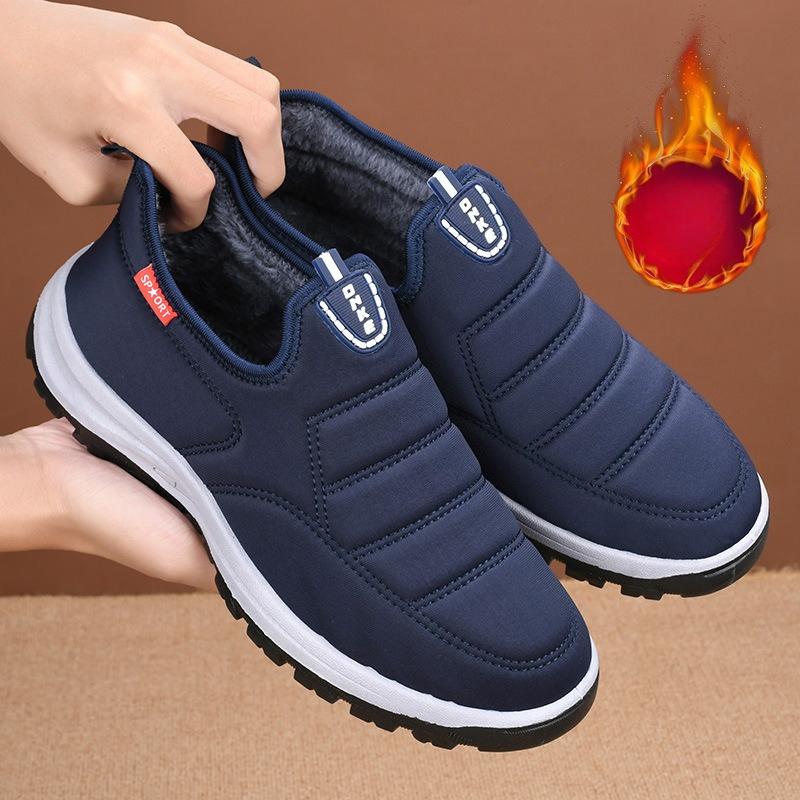 Fleece and Thickened Warm One-foot Men's Cotton Shoes, Waterproof Soft-soled Anti-slip Shoes