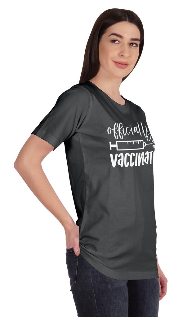 Inkmeso Womens Officially Vaccinated Funny Pro-Vaccine Crew Neck T-shirt