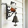 Illuminated Porch Hanging Halloween Light Up Ghost Pumpkin Doorbell, Vintage Resin Wall Bell with Spooky Yard Accessories Warm Glowing, Battery