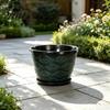 Outdoor Planters with Drainage 11 Inch Flower Pots, Leaf Embossed Plastic Hole, Retro Round Planter Indoor Plant Pot for Balcony Patio Porch