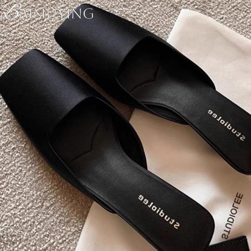 Модные шлепанцы с квадратным носком, женские сандалии, туфли-мюли на высоком каблуке, лето 2025, дизайнерские повседневные шлепки, туфли на каблуке для вечеринки, туфли-слингбэки