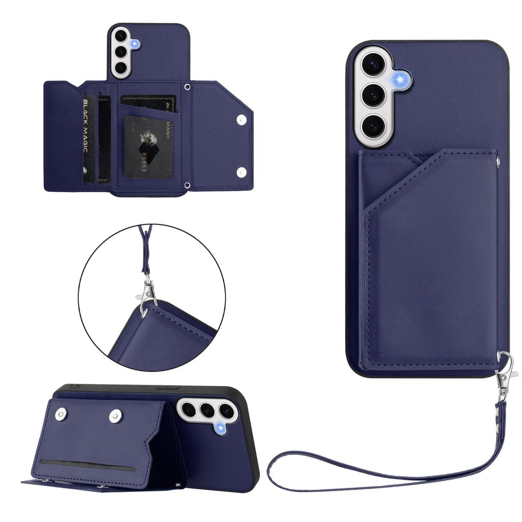 For Samsung Galaxy S24 FE Case Card Holder Kickstand Skin-Touch Phone Cover with Wrist Strap