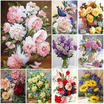 DIY Алмазная картина Цветы Набор для вышивки крестом Мозаичное искусство Алмазная картина Полный круг Алмазное украшение для дома