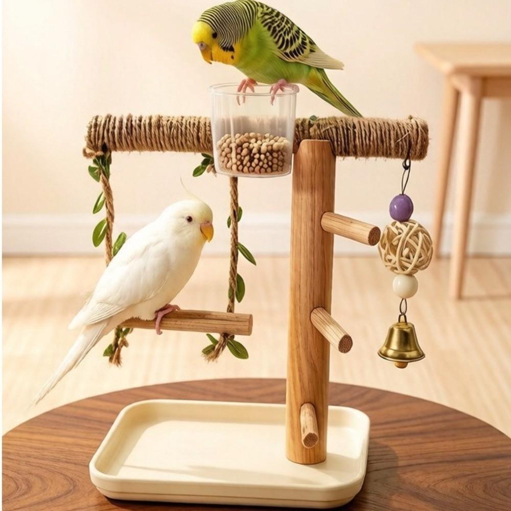Durable Parrot Tray Rack Wooden Bird Platform Food Box Bird Feeding Station Rack Training Tool