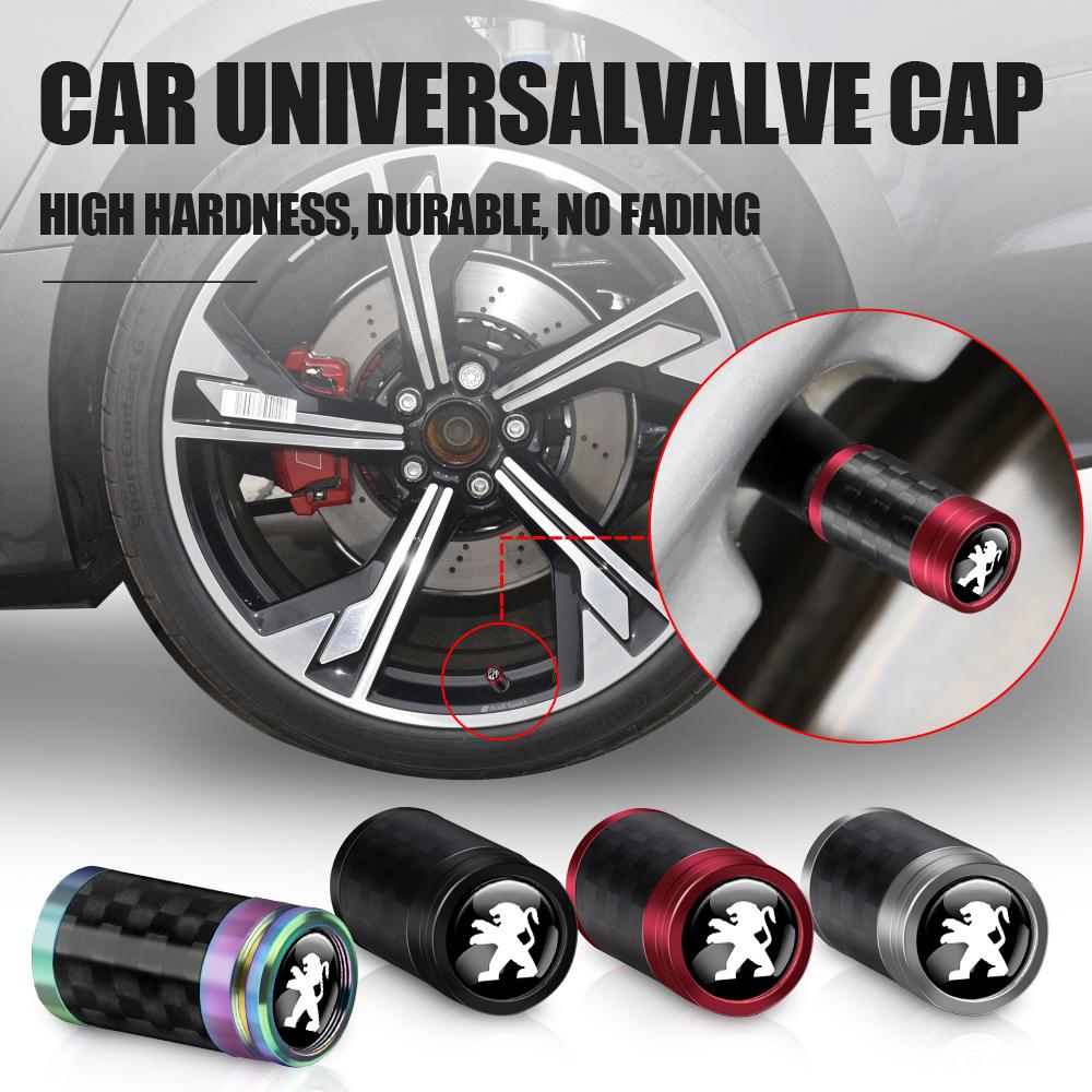 4pcs Carbon Fiber Car Wheel Tire Valve Cap Tyre Stem Cover Auto Accessorie For Peugeot 108 2008 206 207 306 308 508 107 3008 208
