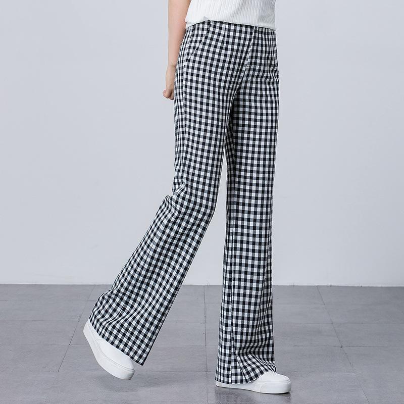 Plaid pants children's summer thin wide-leg pants drape slightly pull pants floor-mopping pants long pants thousand bird grid casual pants high waist