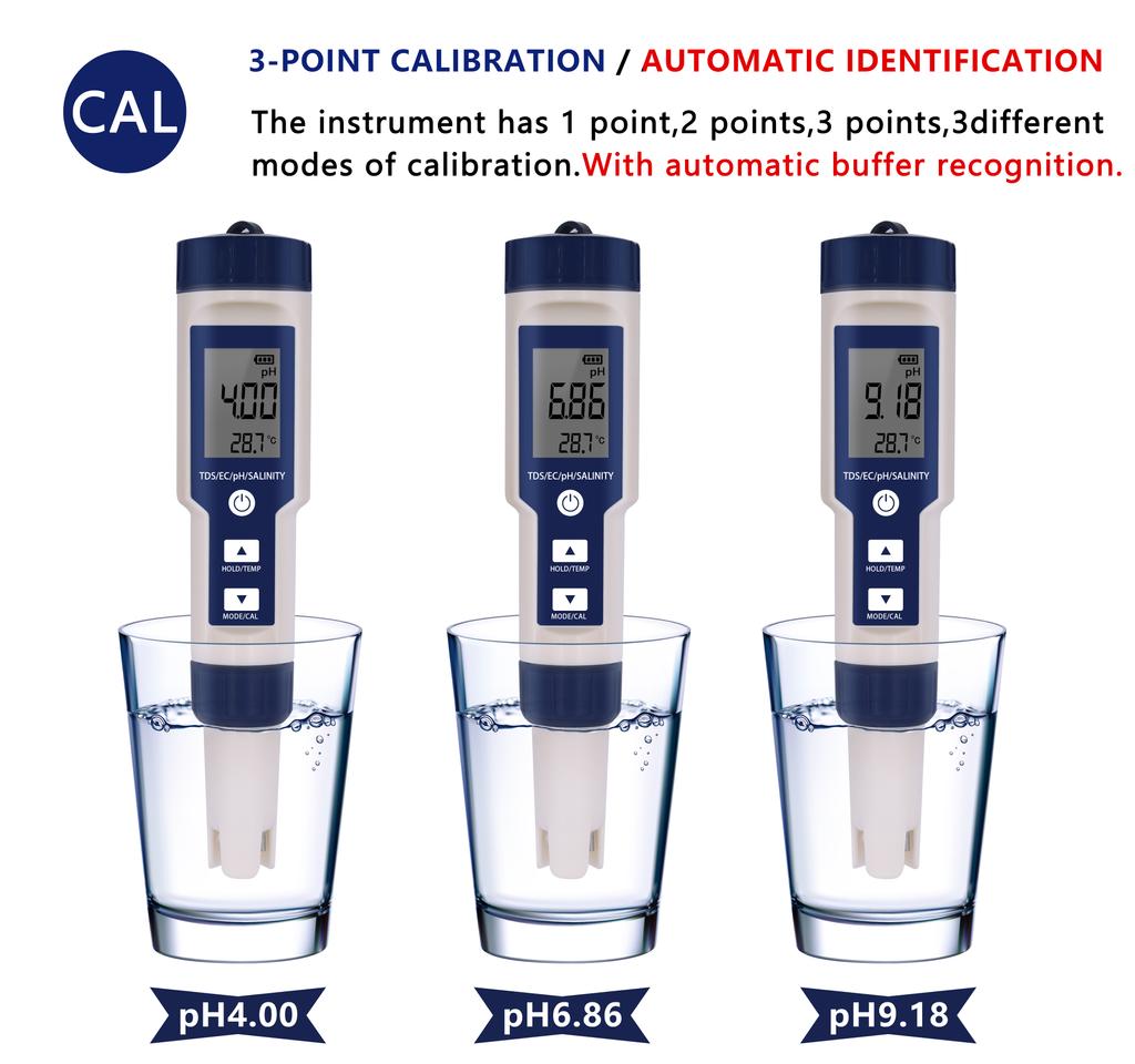 5 In 1 PH Meter Water Quality Tester Digital TDS EC PH Salinity Temperature Meter for Pools Aquariums Water With Backlight