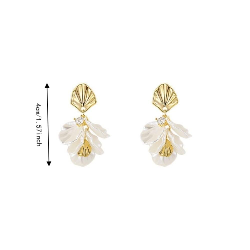 White Shell Drop Earrings Layered Dangle Earrings Bohemian Petal Earrings Holiday Gift
