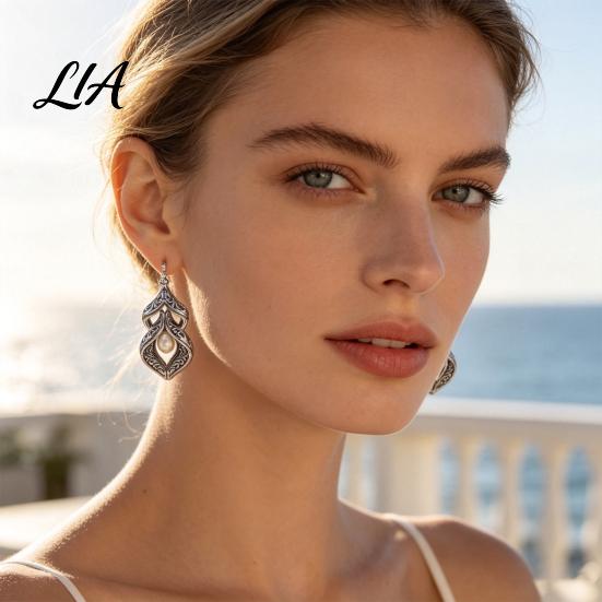 Unique Hollow Three Dimensional Earrings 1 Pair Women Retro Drop Earrings, Vintage Carved Faux Pearl Elegant Metal with Pearls Dangle for Anniversary