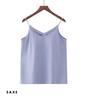 DAYCLOSET Майка с чашками tops2127 Женская, с атласным блеском, многослойная, легкая, весна, лето, осень, (Япония, Алфавит, XL, Стандартный, Сакс)
