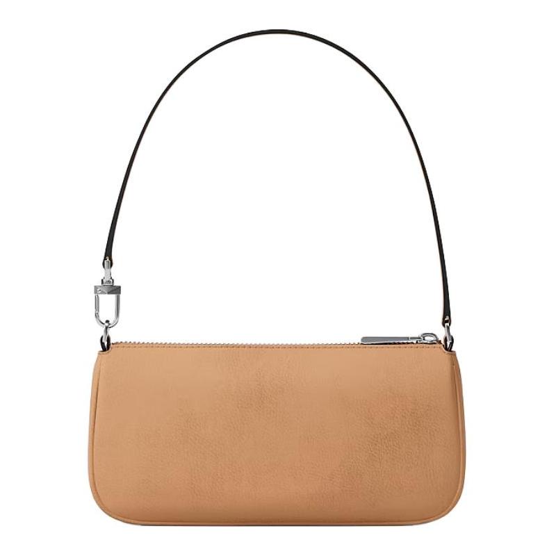 MICHAEL KORS Zoe Silver Hardware Zip Closure Logo Leather Shoulder Bag Small Women's Peanut