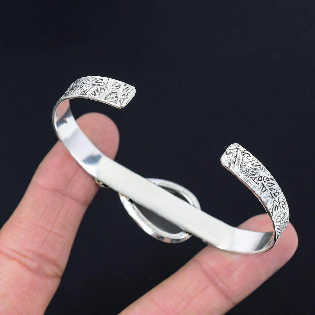 925 Sterling Silver Pear Montana Agate Gemstone New Crescent Moon Bangle Jewelry