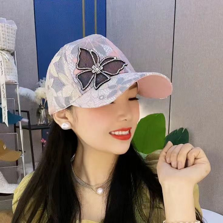 Летняя женская шляпа Butterfly Lace Water Diamond Thin Breathable Sunscreen Baseball Hat Duck Tongue Hat