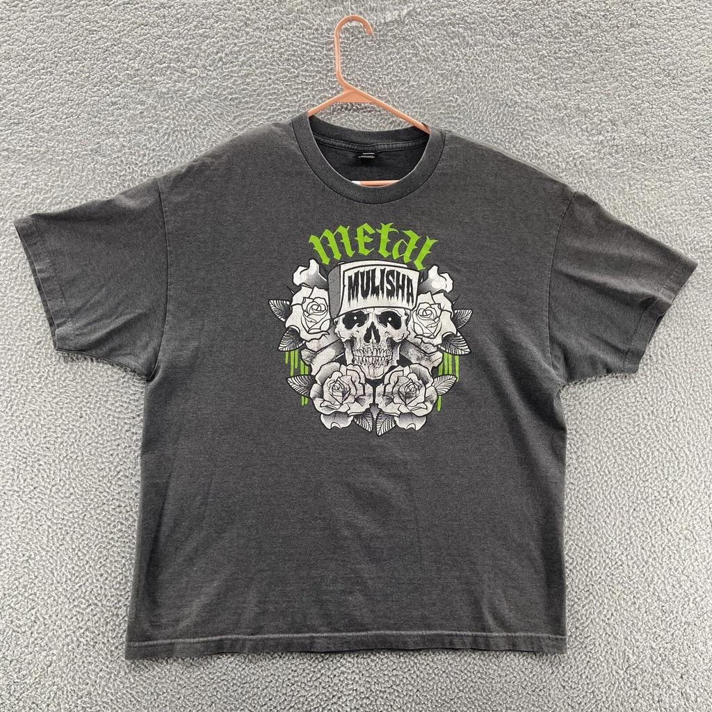 ВИНТАЖНАЯ Мужская футболка Metal Mulisha 2XL XXL Серая Череп Панк Гранж Графическая Повседневная