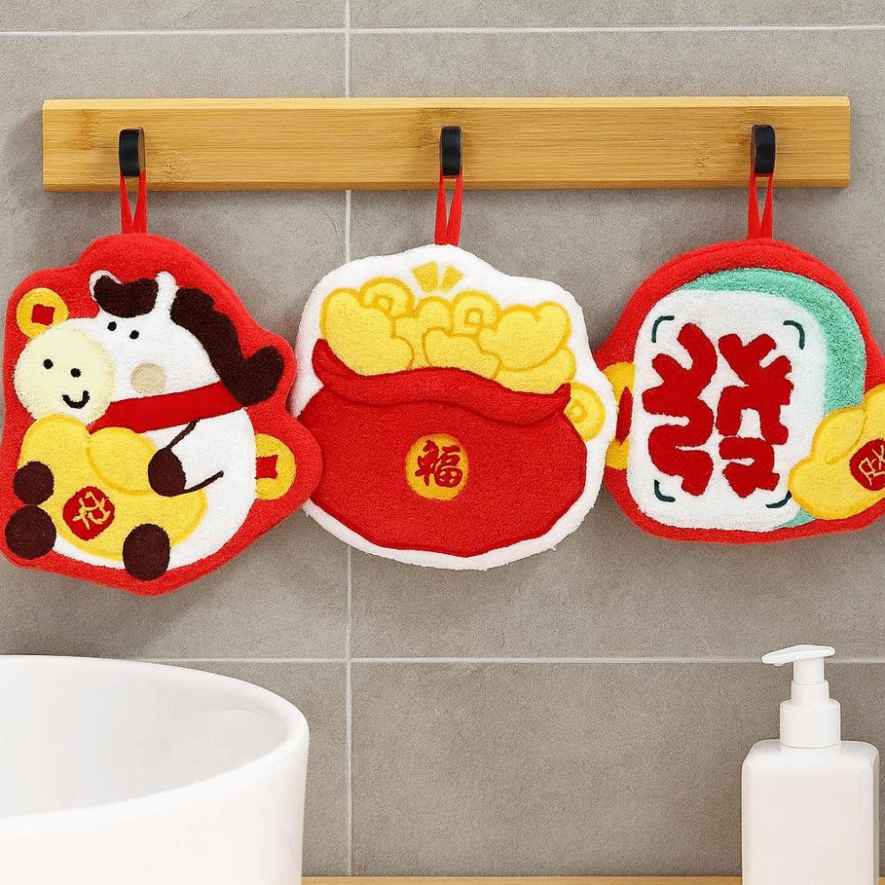 Hanging Cartoon Hand Towel Quick Drying Lucky Hanging Cloth Spring Festival Towel  Bathroom Use