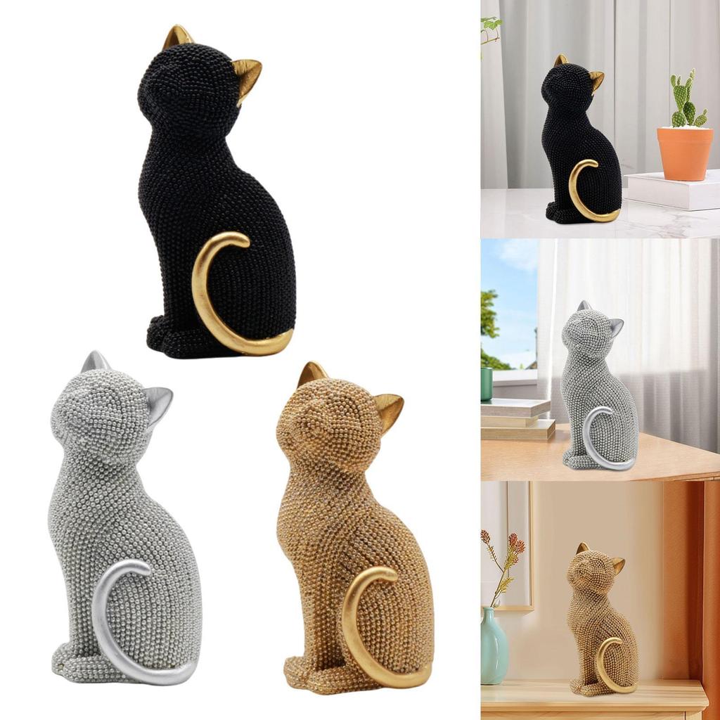 Cat Statue Collectible Tabletop Ornament for Living Room New Year Office