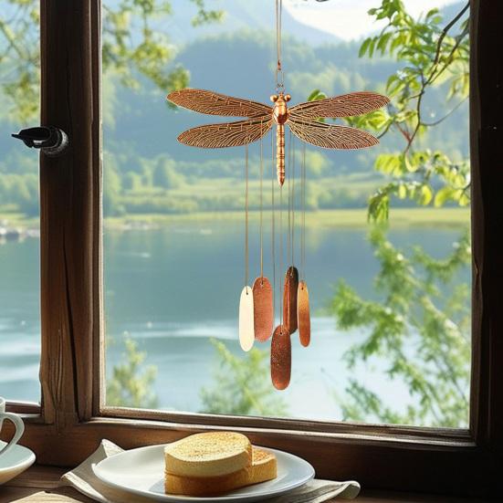 Винтажный колокольчик ветра с изображением стрекозы, всепогодный, для помещения и улицы, для сада, патио, металлический, подвесной