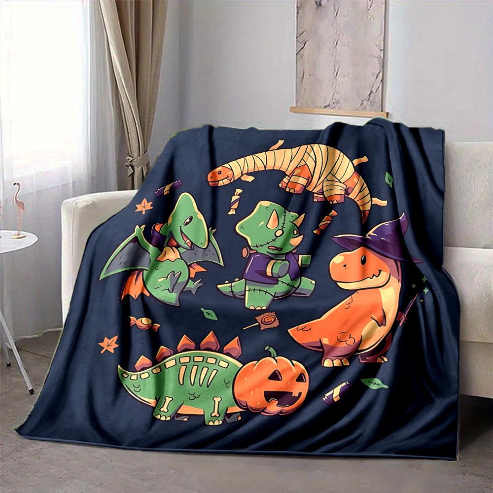 1pc Halloween Dinosaurs Lightweight Flannel Blanket, Comfortable and Warm Blanket, for Office and Camping Sofa Bed, Livingroom057