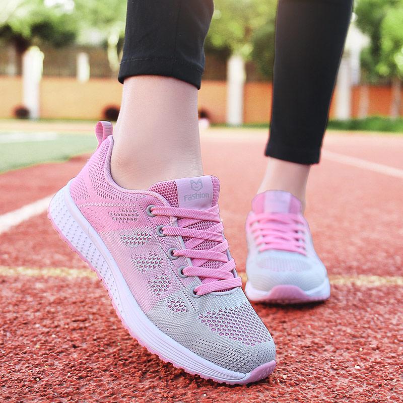 Fashion Women Casual Shoes Fashion Breathable Walking Mesh Lace Up Flat Shoes Sneakers Women 2024 Tenis Feminino Pink Black White