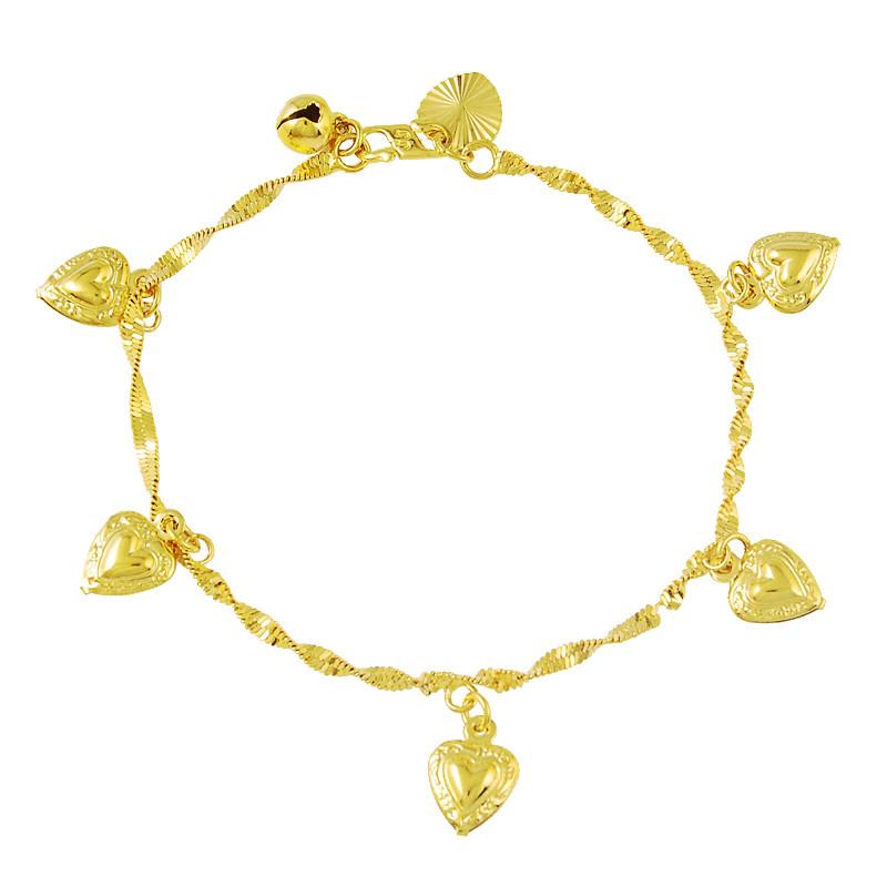 Модный браслет из 24-каратного золота с водной пульсацией, золотой подвесной браслет в форме сердца, ювелирный подарок для женщин