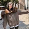 Winter big fur collar hooded down cotton-padded jacket women's new design sense thickened simple cotton-padded jacket