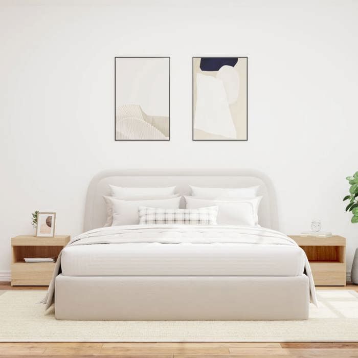 VidaXL Tables de Chevet et Lumières LED 2 pcs, Armoires de Lit avec Rangement, Tables de Nuit Chambre, Moderne, Chêne Sonoma 836768