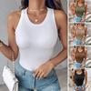 Women Ribbed Tank Top Knitted Camisole with Built-in Bra Casual Crew Neck