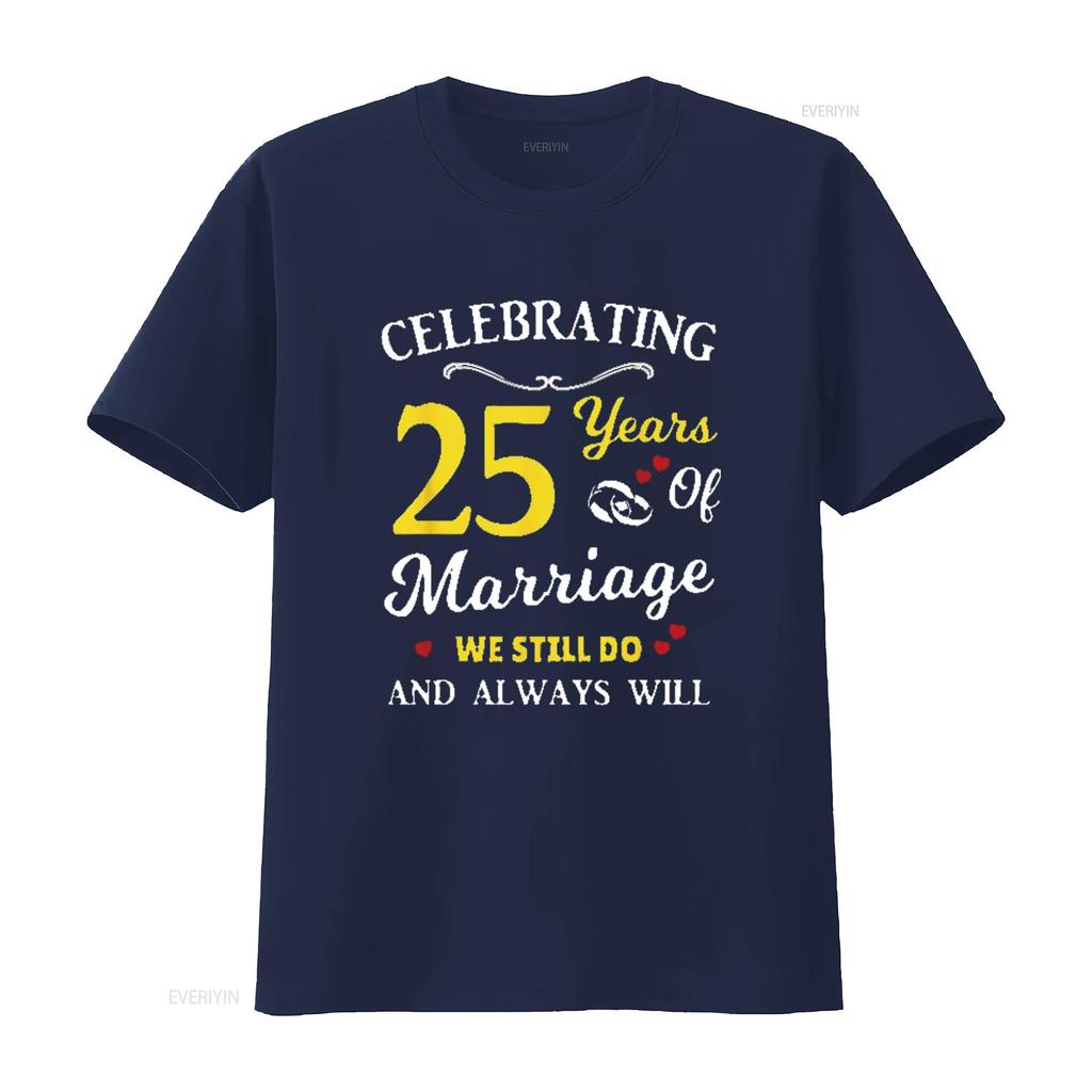 Mens 25th Year Wedding Anniversary T Shirt Black vintage Washed Slightly Breathable Stylish Unisex homme streetwear